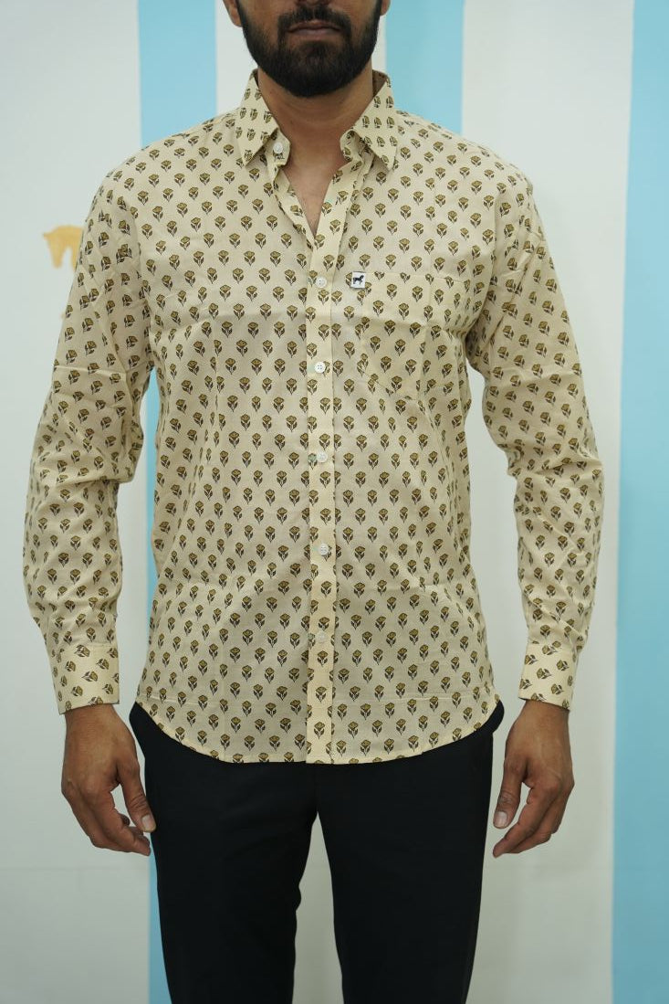 Beige Brown Buti Printed Shirt