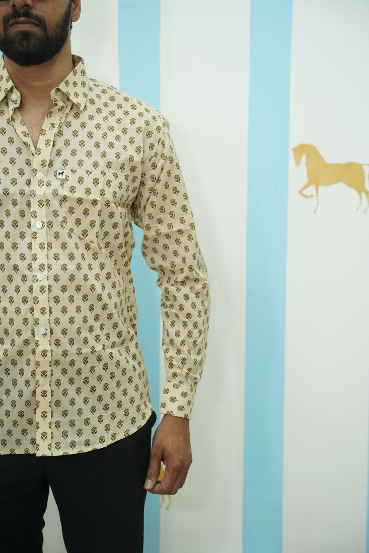 Beige Brown Buti Printed Shirt