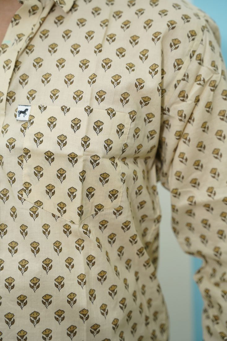Beige Brown Buti Printed Shirt