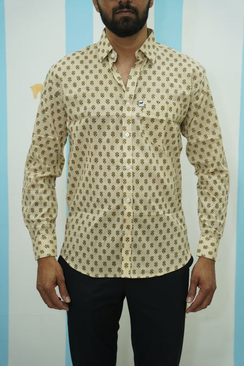 Beige Brown Buti Printed Shirt