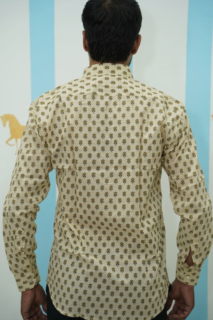 Beige Brown Buti Printed Shirt