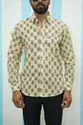 Beige Olive Floral Printed Shirt