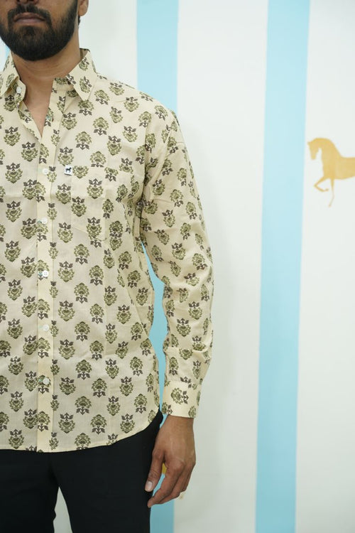 Beige Olive Floral Printed Shirt