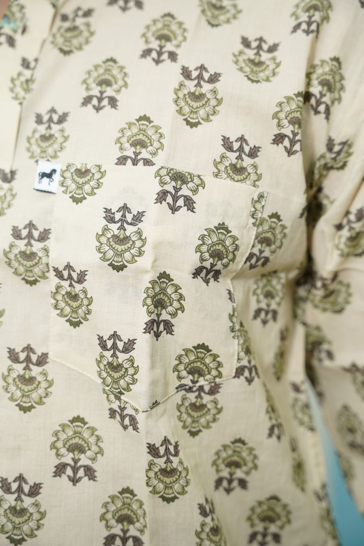 Beige Olive Floral Printed Shirt