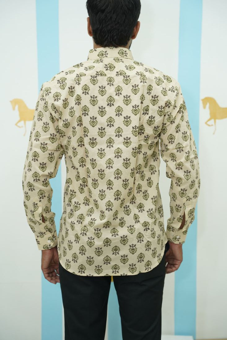 Beige Olive Floral Printed Shirt