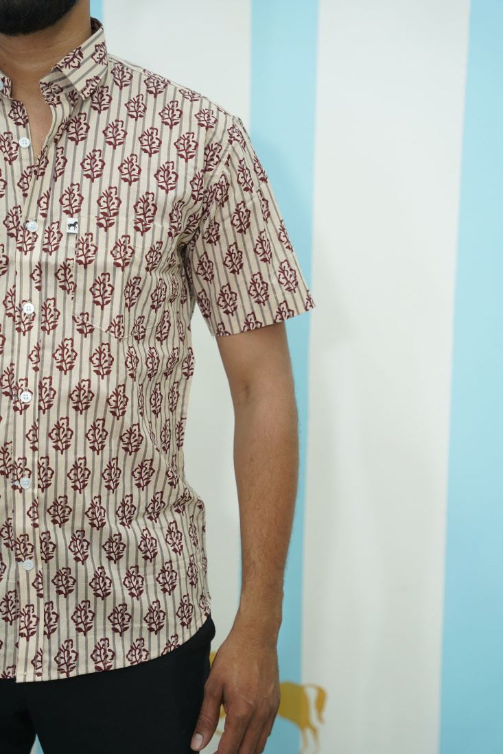Beige Red Floral Printed Shirt