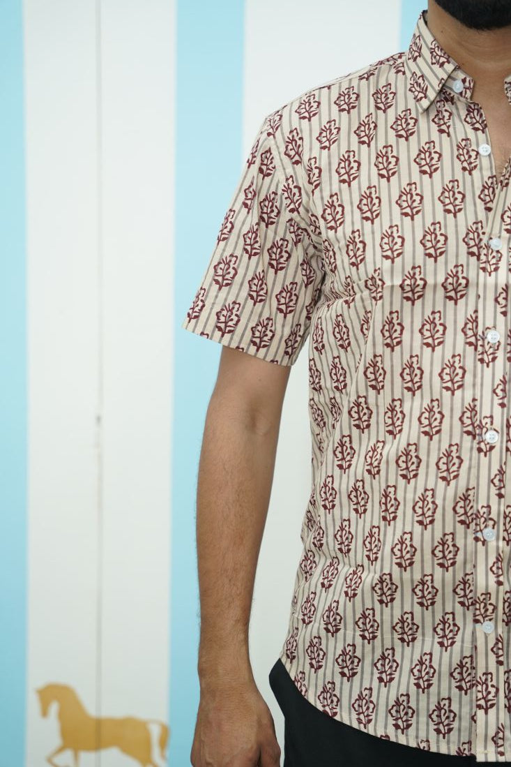 Beige Red Floral Printed Shirt
