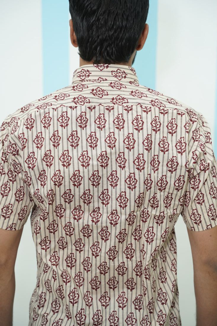 Beige Red Floral Printed Shirt