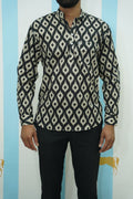 Black Beige Ikat Printed Short Kurta