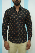 Black Floral Motif Printed Shirt