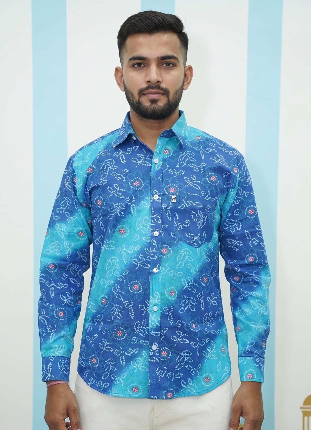 Blue Leheriya Printed Shirt