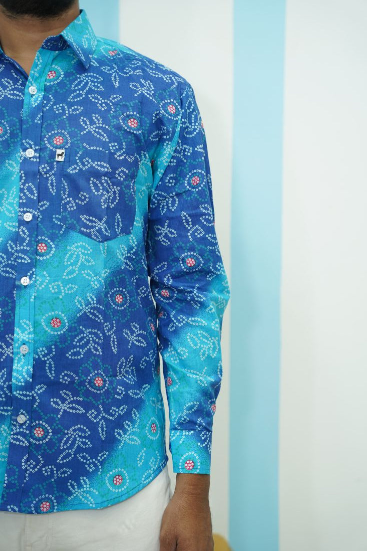 Blue Leheriya Printed Shirt