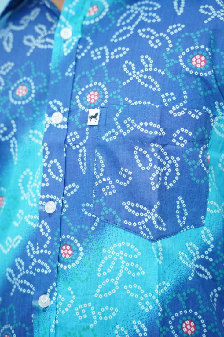 Blue Leheriya Printed Shirt