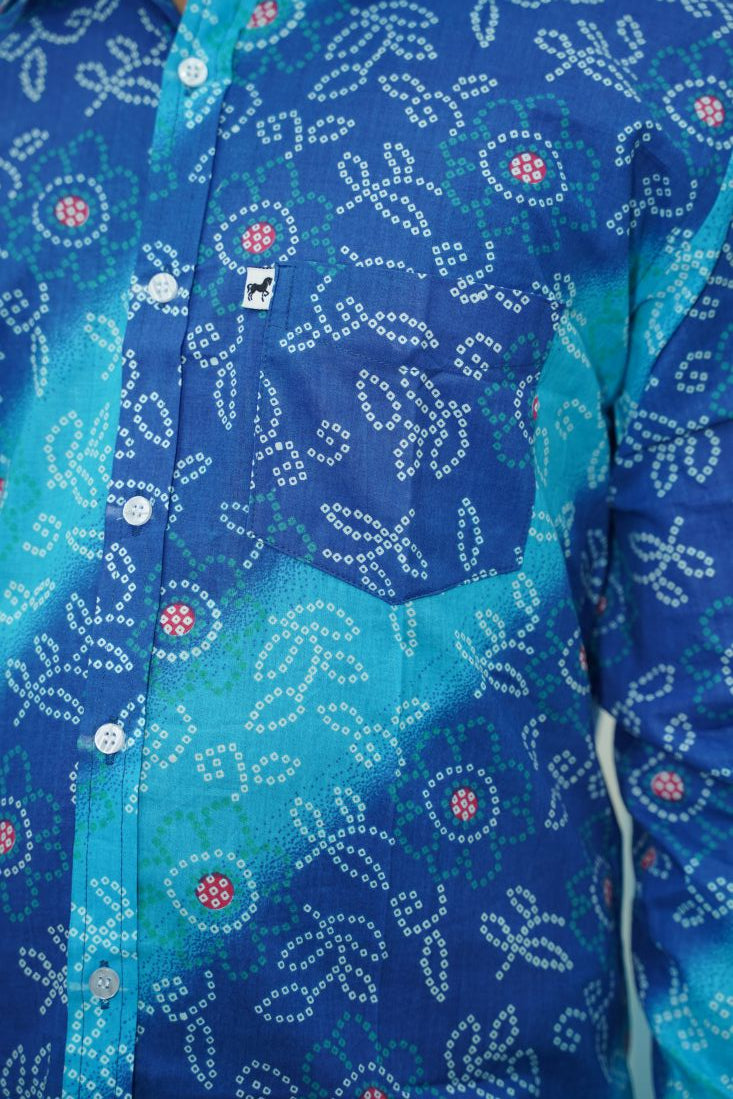 Blue Leheriya Printed Shirt