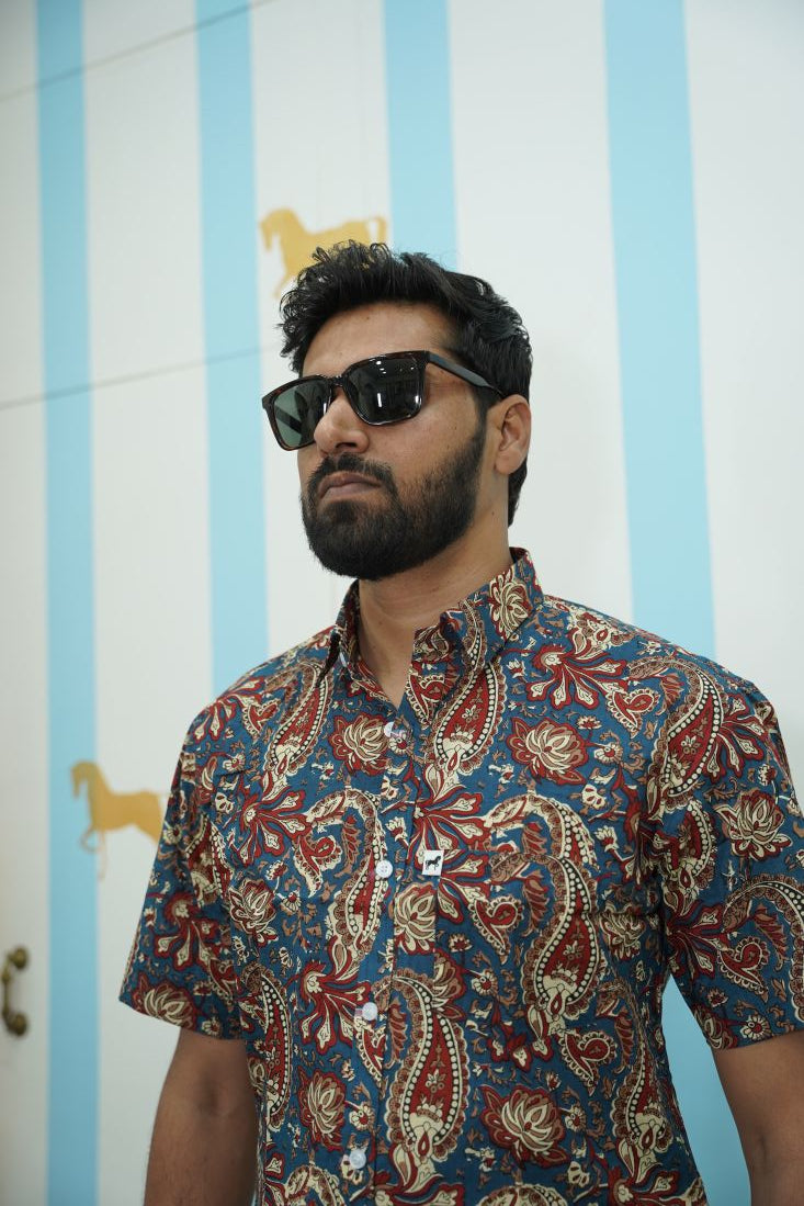Blue Red Paisley Printed Shirt