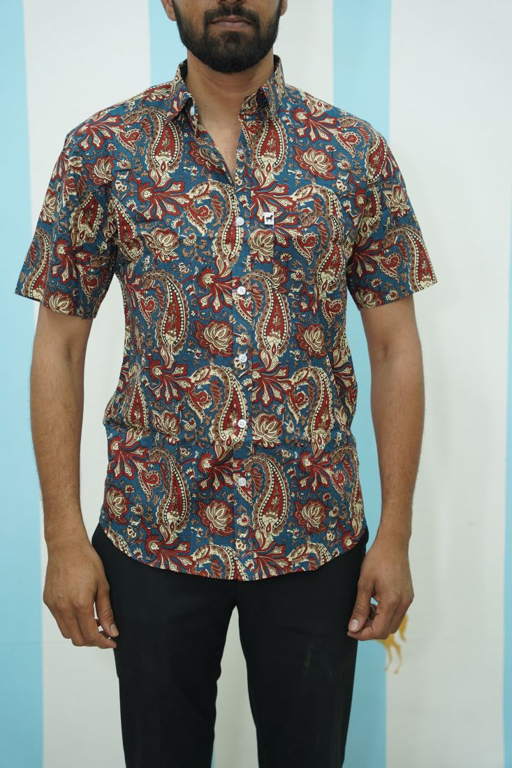 Blue Red Paisley Printed Shirt