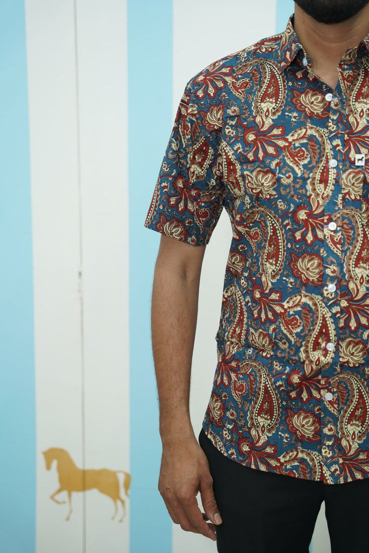 Blue Red Paisley Printed Shirt
