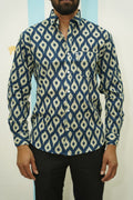 Blue White Ikat Printed Shirt