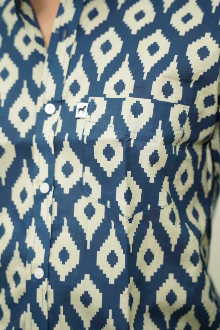 Blue White Ikat Printed Shirt