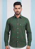 Bottle Green Diamond Buti Printed Shirt