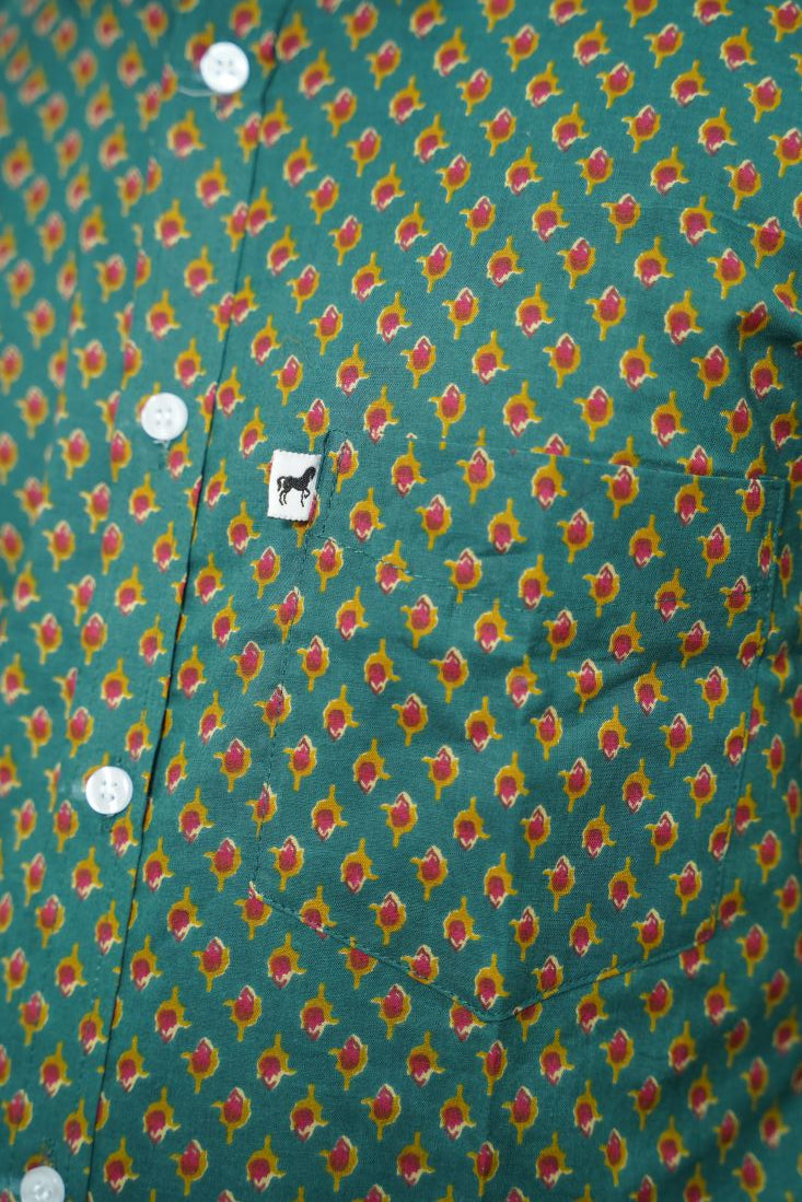 Bottle Green Diamond Buti Printed Shirt