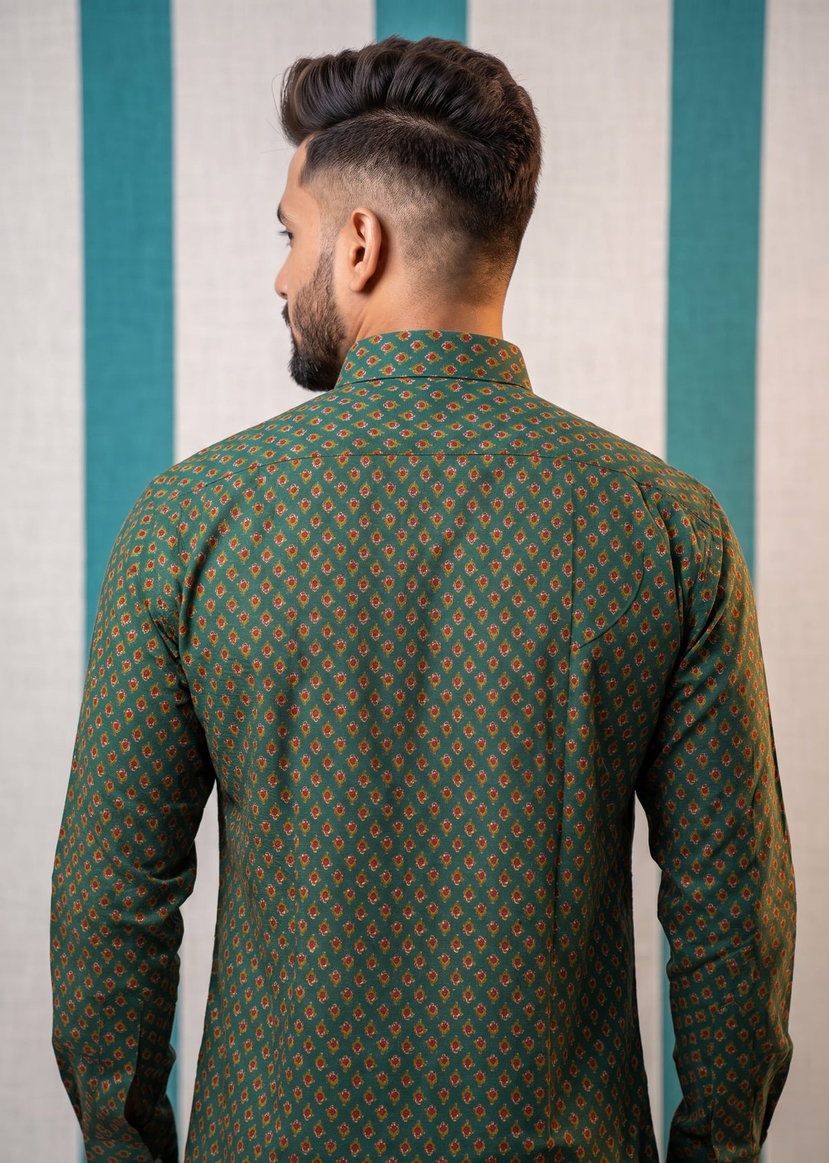 Bottle Green Diamond Buti Printed Shirt