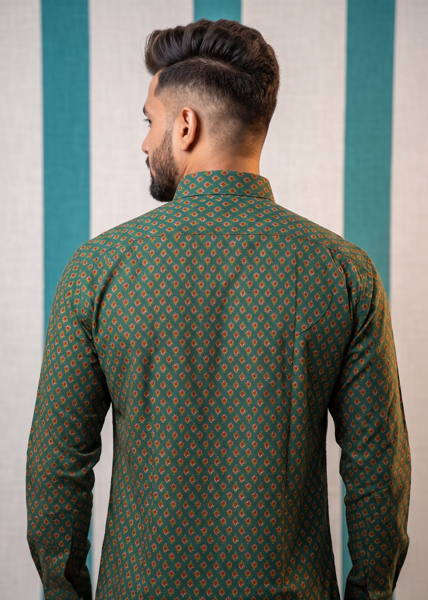 Bottle Green Diamond Buti Printed Shirt