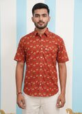 Brick Red Floral Printed Shirt