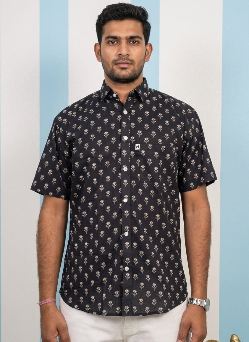 Charcoal Buti Printed Shirt