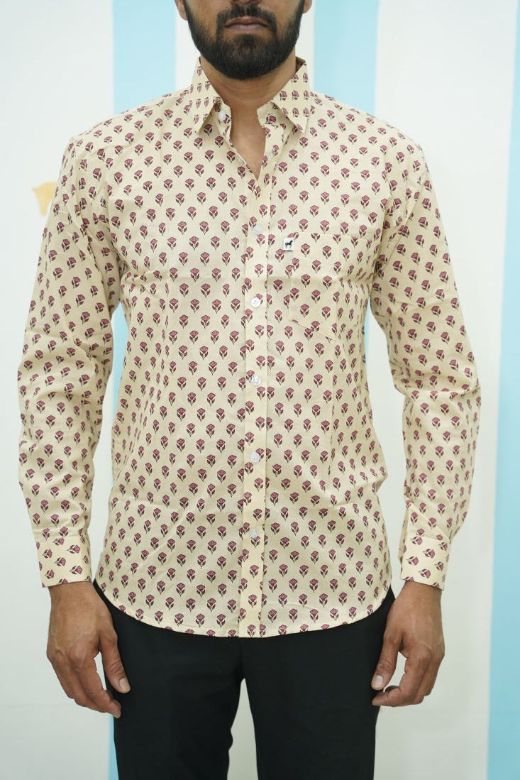Cream Red Buti Printed Shirt