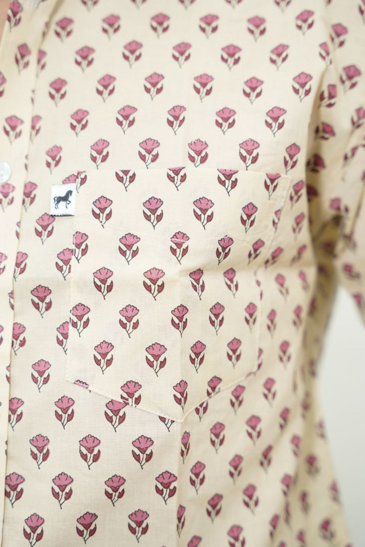 Cream Red Buti Printed Shirt
