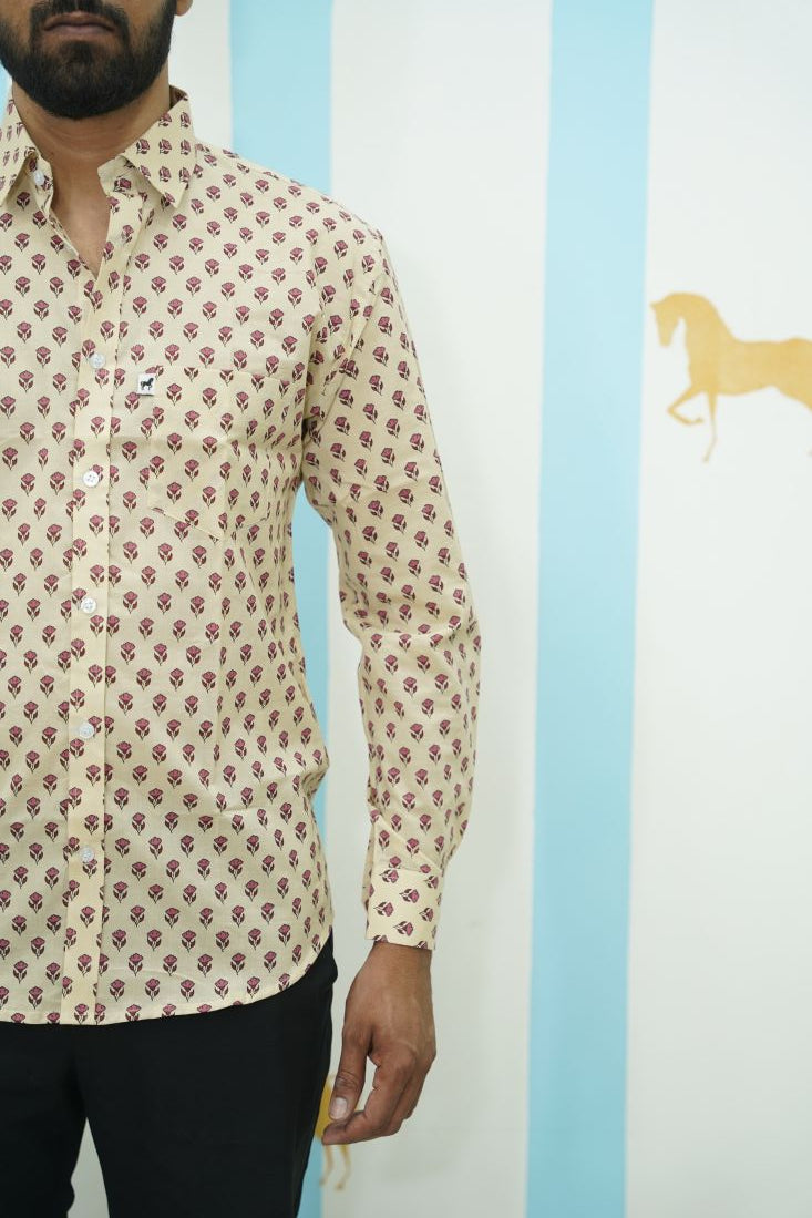 Cream Red Buti Printed Shirt