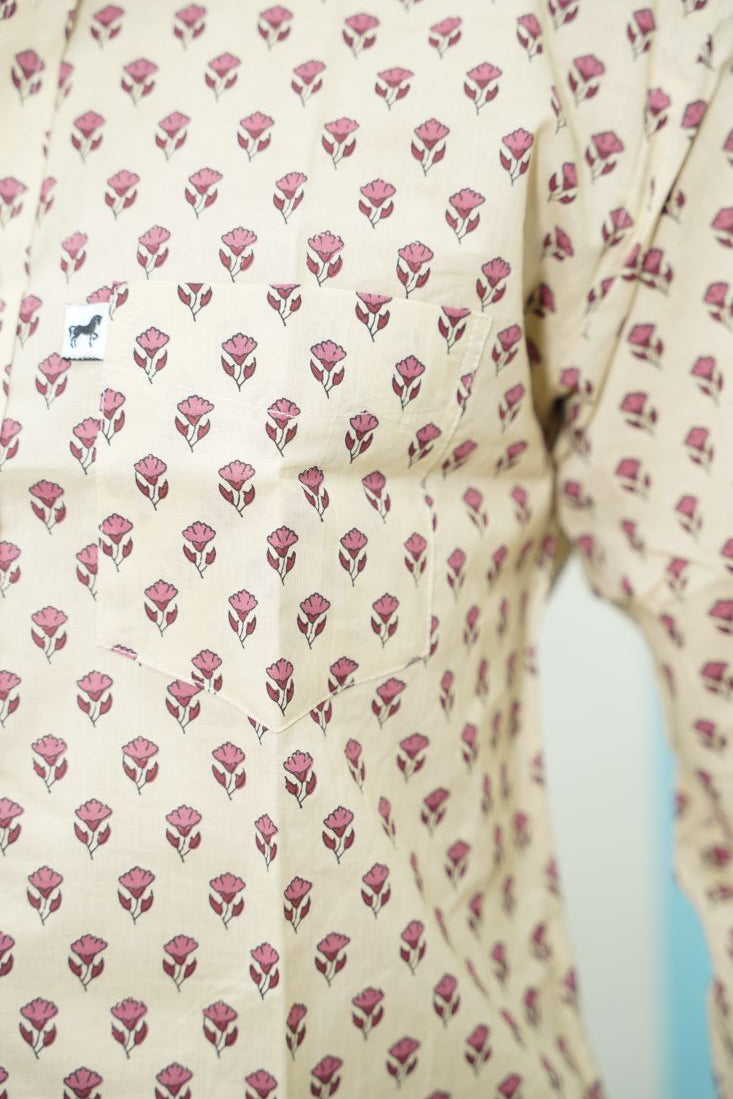 Cream Red Buti Printed Shirt