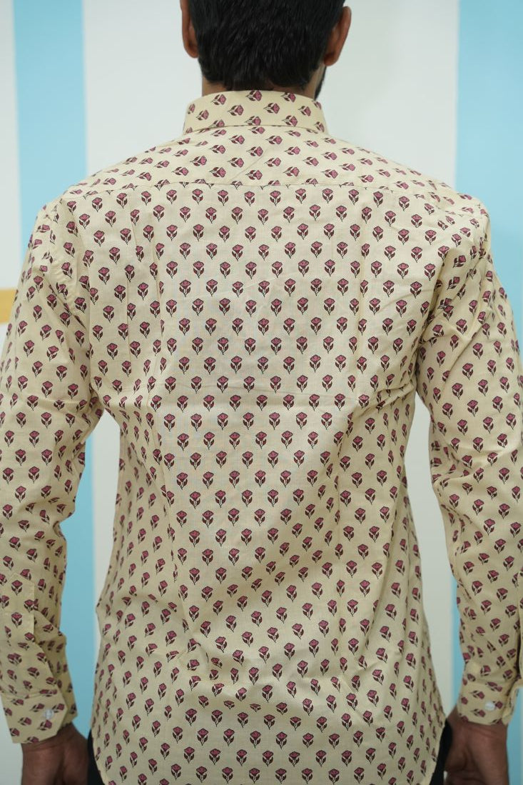 Cream Red Buti Printed Shirt