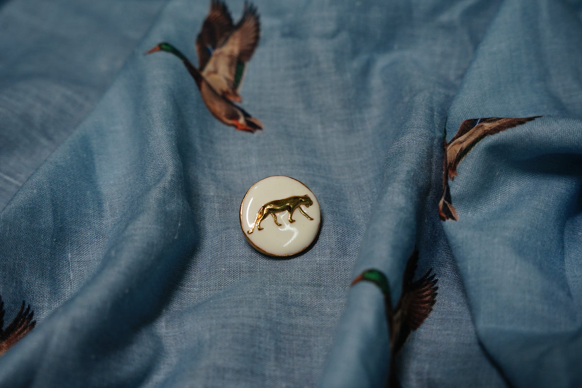 White Panther Metal Button