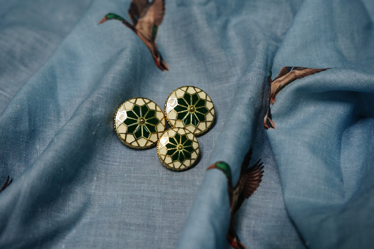 Green Mosaic Metal Button