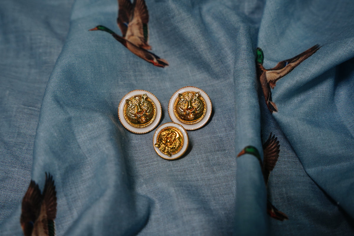 White Tiger Head Metal Button