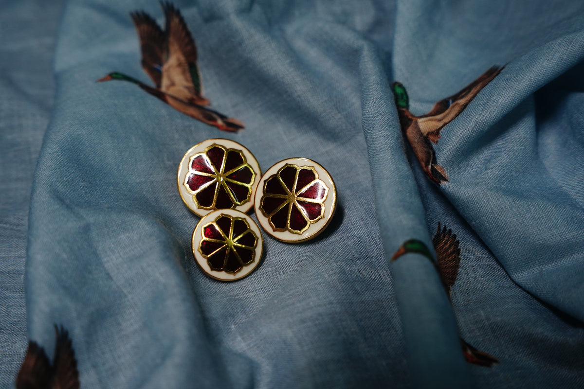 Maroon Floral Metal Button