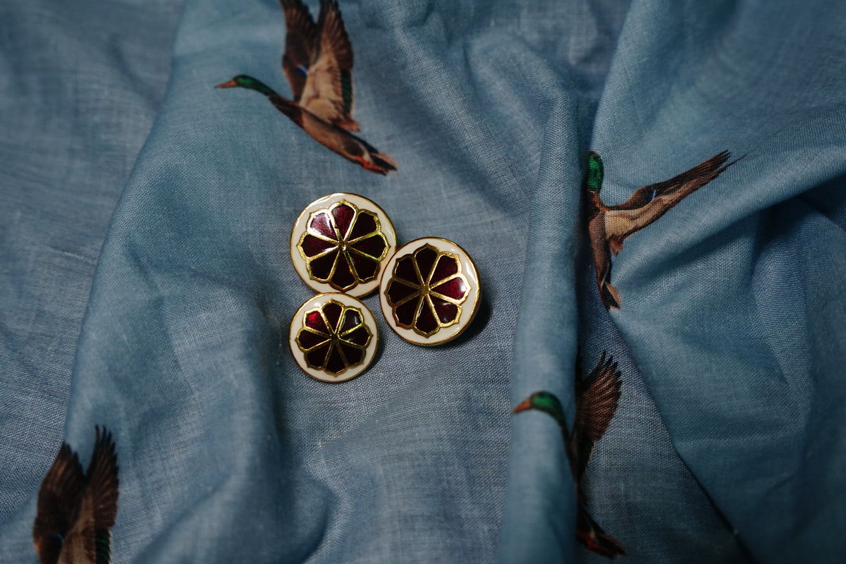 Maroon Floral Metal Button