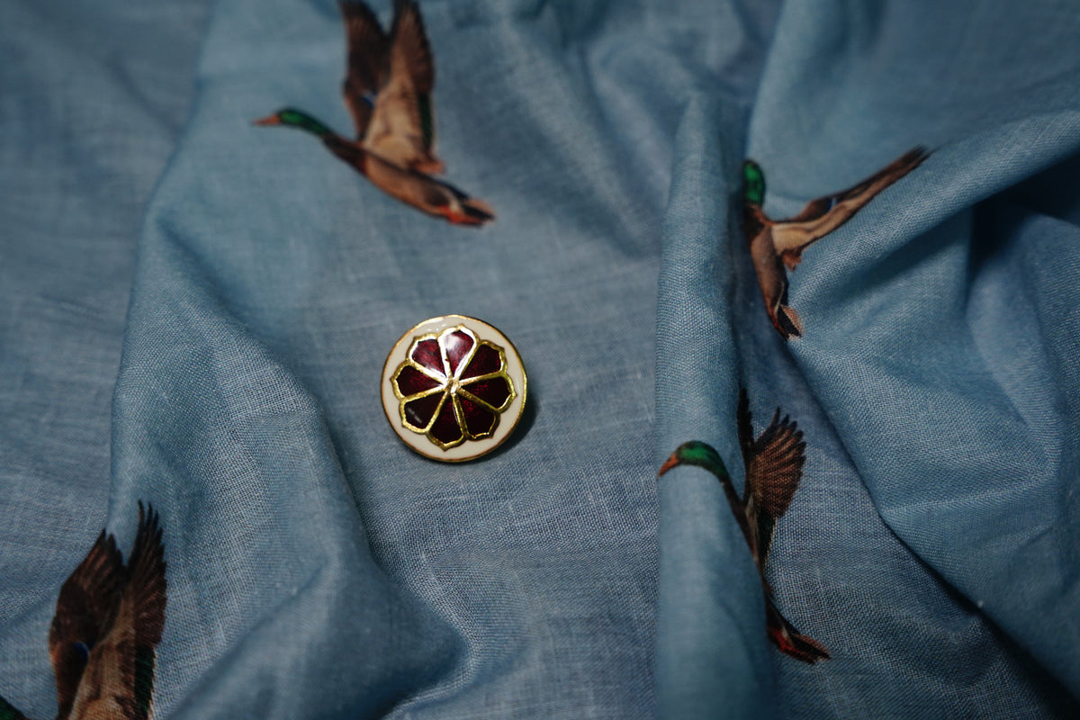 Maroon Floral Metal Button