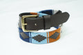 Sky Blue Tan Geometric Leather Belt