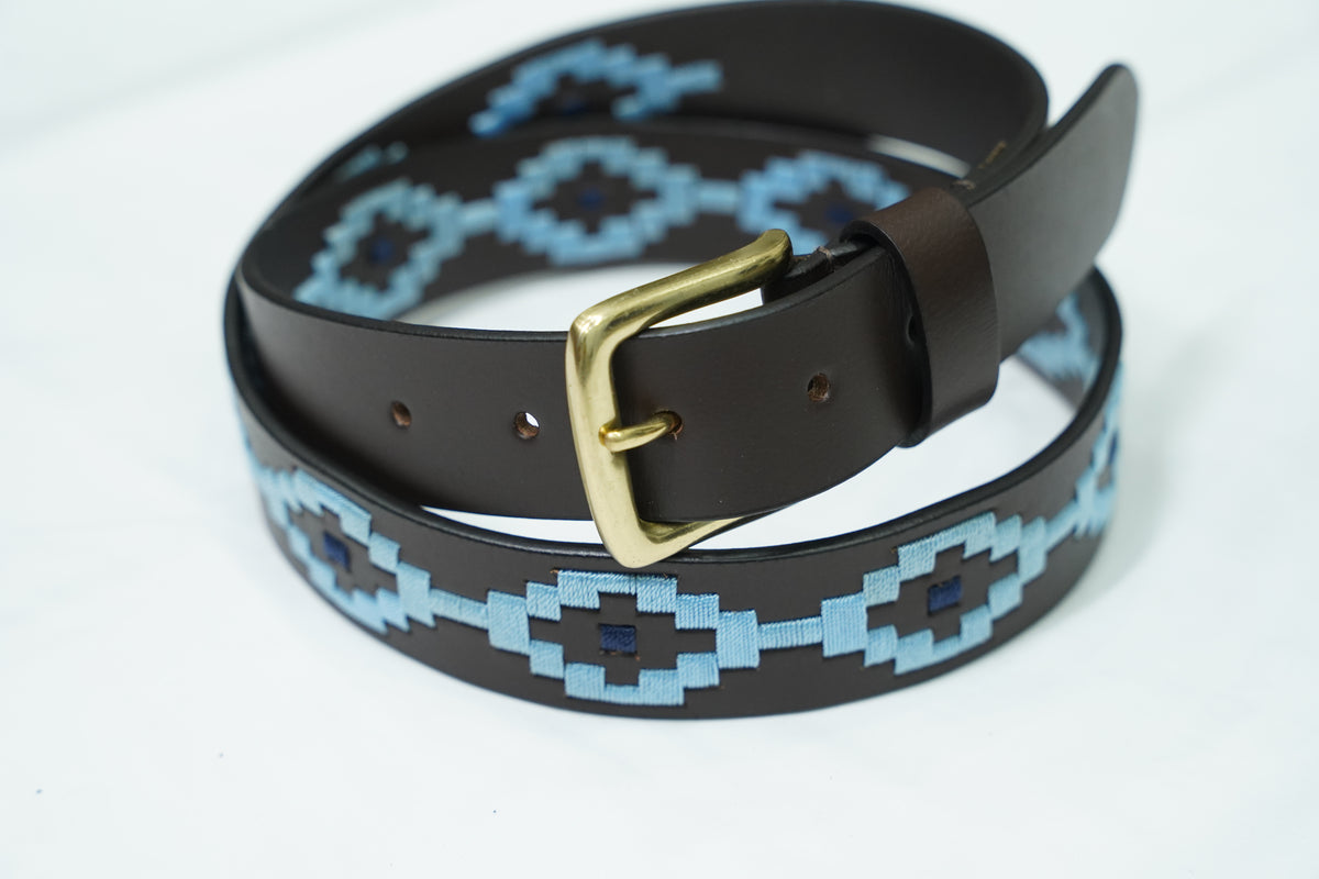 Black Sky Blue Diamond Leather Belt
