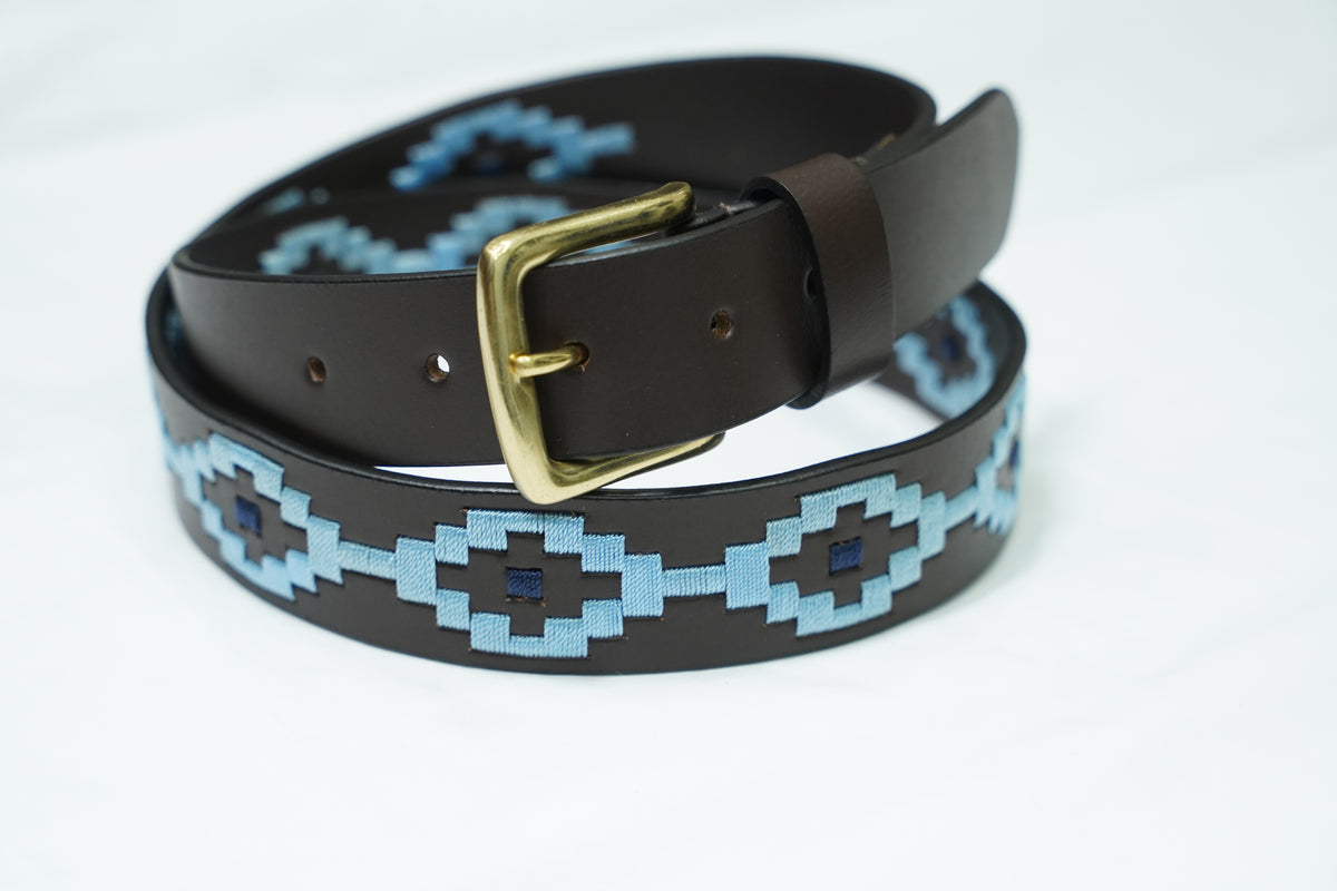 Black Sky Blue Diamond Leather Belt