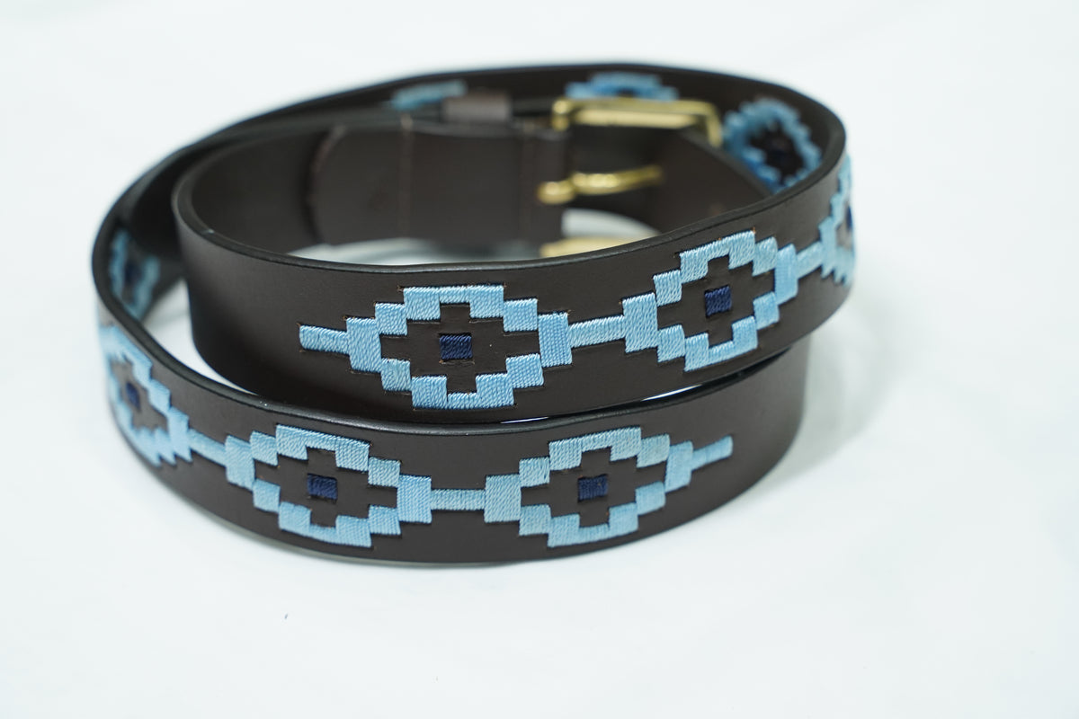 Black Sky Blue Diamond Leather Belt