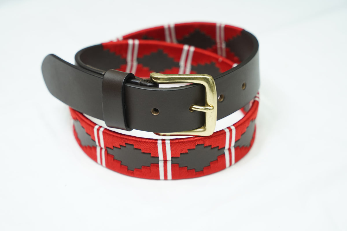 Red Black Geometric Leather Belt