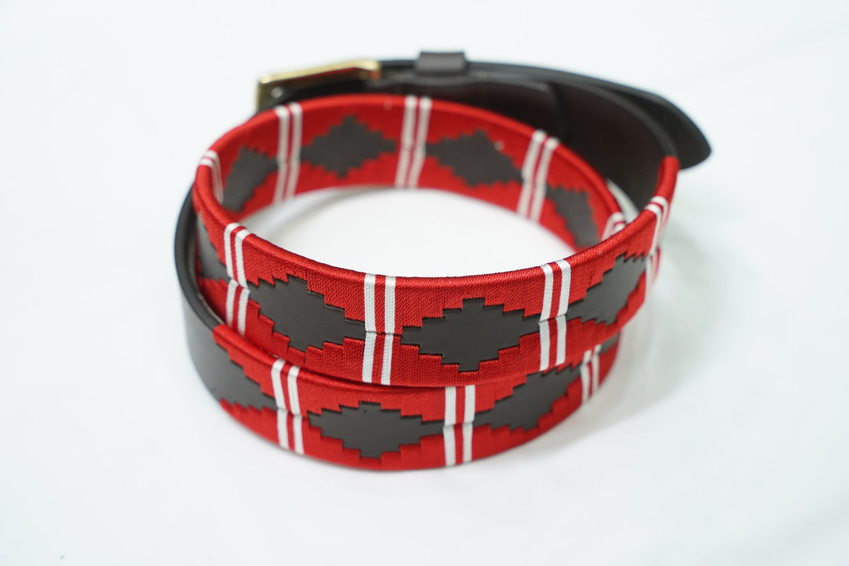Red Black Geometric Leather Belt