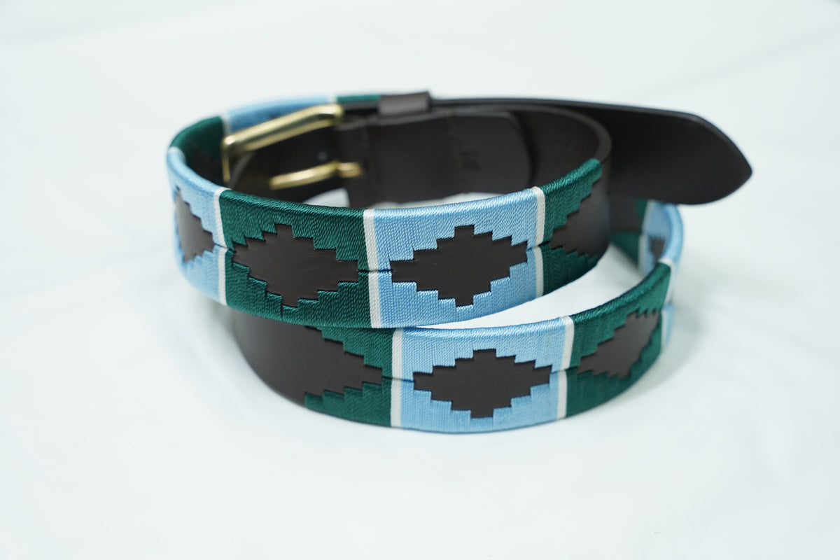 Teal Blue Geometric Leather Belt
