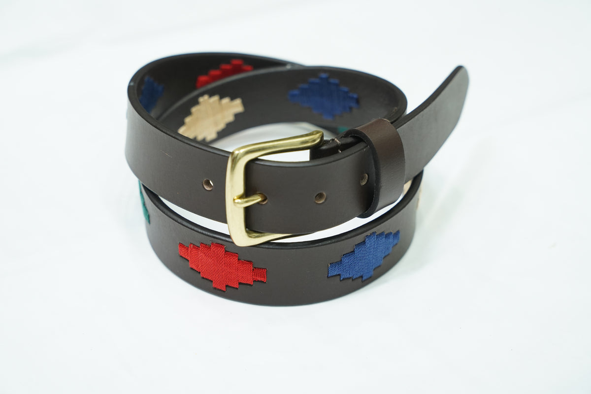 Black Multicolor Motif Leather Belt