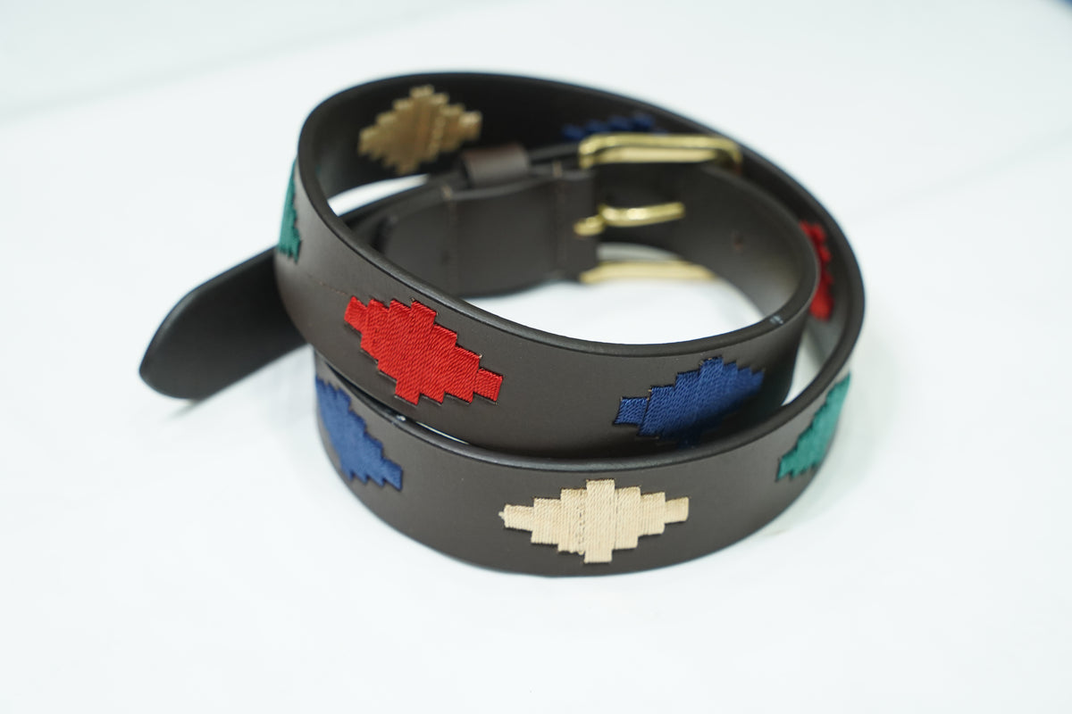 Black Multicolor Motif Leather Belt