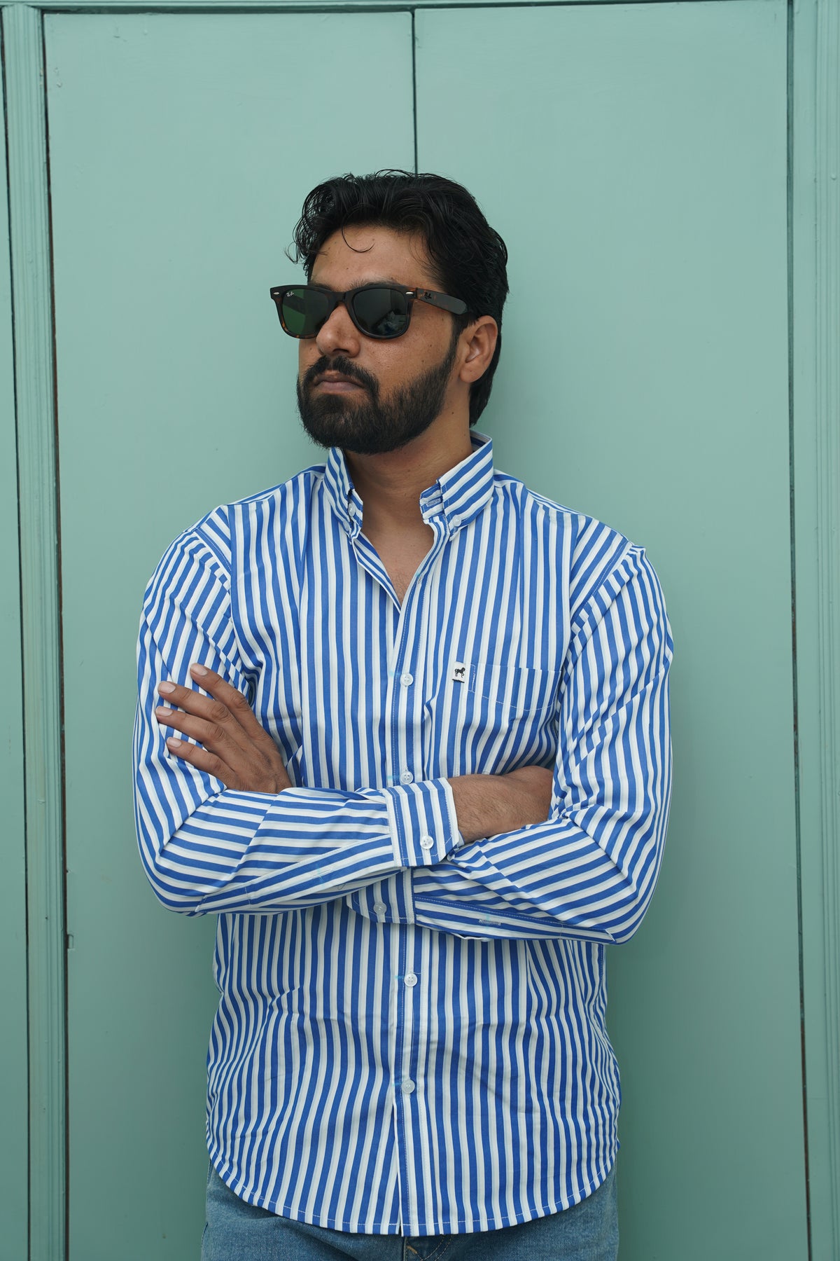 White Blue Bold Stripe Shirt